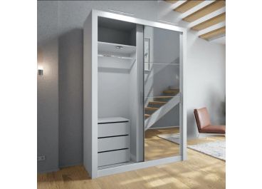 Petra White Sliding Wardrobe with Drawers 2 Door Mirrored 150cm
