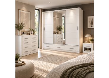 Lenart Bedroom Furniture Set Matt White, Black, Grey | 3 Door - 250cm Wide