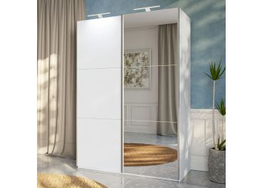 RIGA White Sliding Door Wardrobe with Mirror 150cm
