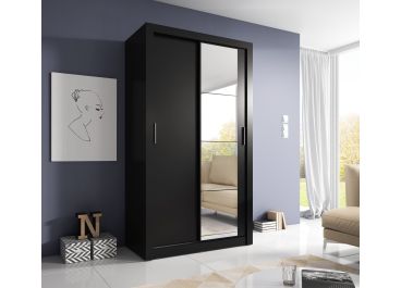 Vision Black Sliding Door Wardrobe with Mirror 120cm