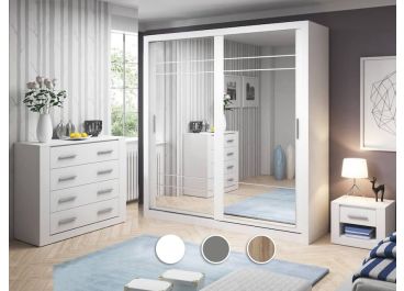 Vision Bedroom Set with Sliding Mirrored Wardrobe 203cm | Oak, White, Grey