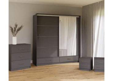 Lenart Bedroom Furniture Set Matt Graphite Grey 208cm