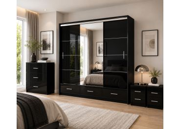 Lenart Black Gloss Bedroom Furniture Set 255cm
