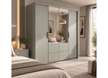 ICON Bi-folding Wardrobe with drawers & Mirrors 2 Door 208cm