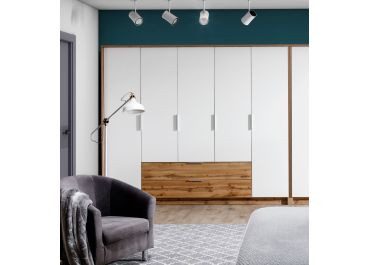 Vienna White & Oak Wadrobe with Drawers 255cm