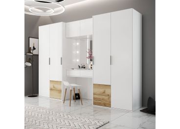 Milano Combo Wardrobe with Drawers & Dresser White/Oak 300cm