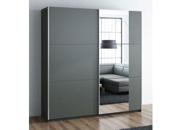 Perth Sliding Door Wardrobe Matt Graphite Grey with Mirror