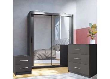 Petra Sliding Wardrobe Bedroom Furniture Set Graphite Grey Matt