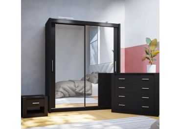 Petra Sliding Wardrobe Bedroom Furniture Set Black Matt