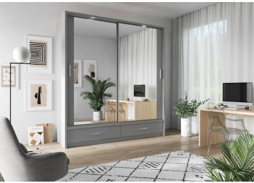 Lenart Bedroom Furniture Set Grey + Sliding Wardrobe 200cm