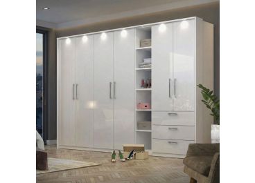 Divine Wardrobe White Gloss 300cm | 6 Door | 4 Piece Modular Set