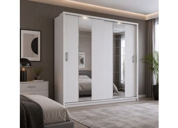 Vision Sliding Mirrored Wardrobe in Matt White | 2 Door - 220cm Wide