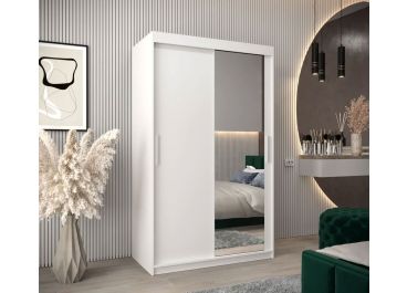 Soho Sliding Wardrobe with Drawers White with Single Mirror 120cm