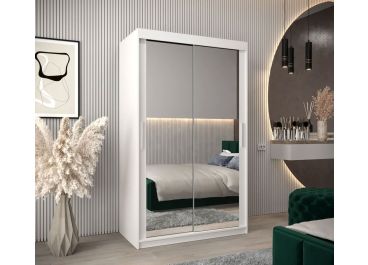 Soho Sliding Wardrobe with Drawers White with Double Mirror 120cm