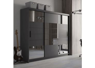 Symphony Grey Sliding Wardrobe 3 Door Grey Mirrored 250cm
