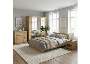 Vision Bedroom Furniture Set in Oak Artisan + Sliding Wardrobe 180cm