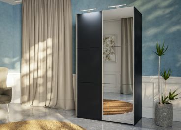 RIGA Black Sliding Door Wardrobe with Mirror 120cm