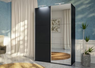 RIGA Black Sliding Door Wardrobe with Mirror 150cm