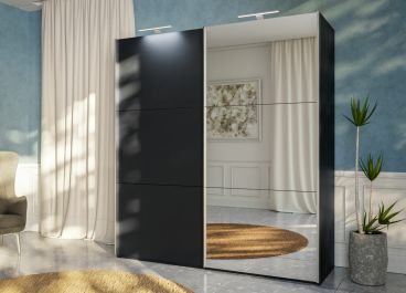 RIGA Black Sliding Door Wardrobe with Mirror 200cm