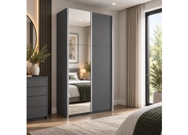 RIGA Graphite Grey Sliding Door Wardrobe with Mirror 120cm