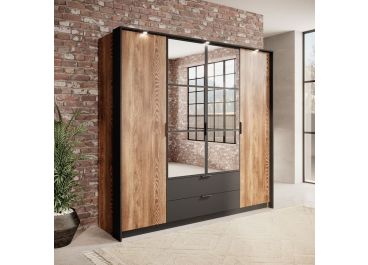 London Wardrobe with Drawers Oak & Anthracite 4 Door 223cm