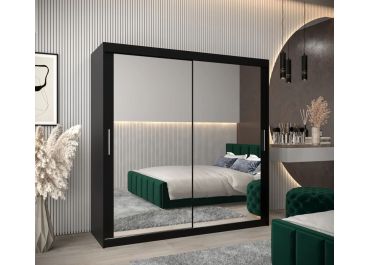 Soho Sliding Wardrobe with Drawers Black with Double Mirror 200cm