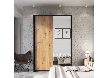 London Sliding Wardrobe Nature Oak & Black 2 Door 160cm