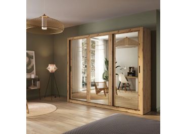 Vision Sliding Mirrored Wardrobe in Artisan Oak | 3 Door - 250cm Wide