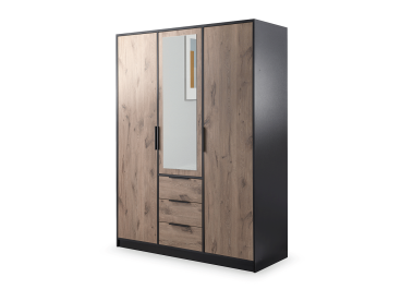 Ashley Oak & Black Wardrobe with drawers and mirror 150cm