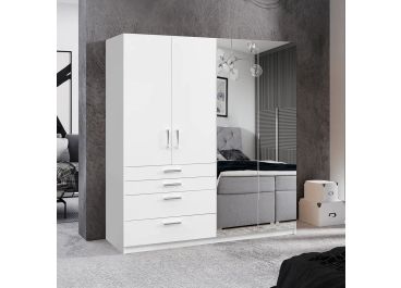 Pianos White Mirrored Wardrobe with Drawers 200cm