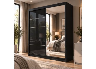 Serenity Black Sliding Wardrobe with Mirror & Gloss Door