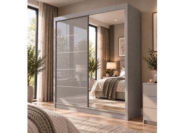 Serenity Grey Sliding Wardrobe with Mirror & Gloss Door