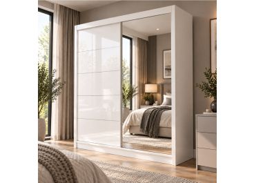 Serenity White Sliding Wardrobe with Mirror & Gloss Door