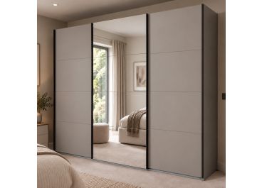 Elegate Sliding Mirrored Wardrobe in Desert Grey | 3 Door | 270cm