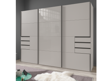 Saigon Sliding Door Wardrobe with Drawers 270cm in Sahara Grey