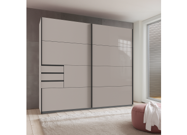 Saigon 2 Door Sliding Wardrobe with Drawers 225cm in Sahara Grey