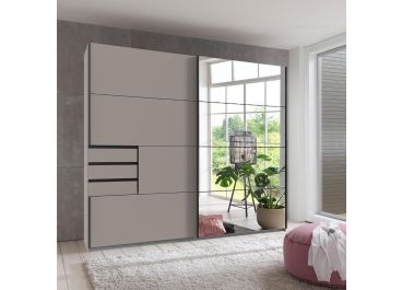Saigon 2 Door Sliding Wardrobe with Mirror & Drawers 225cm in Sahara Grey