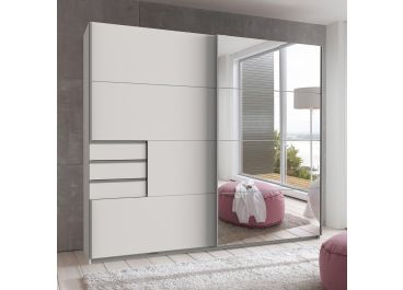 Saigon White Sliding 2 Door Wardrobe with Mirror & Drawers  225cm