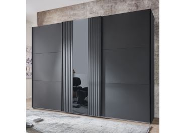 Samurai Sliding Wardrobe Graphite Grey/Black with Tinted Glass | 3 Door | 300cm