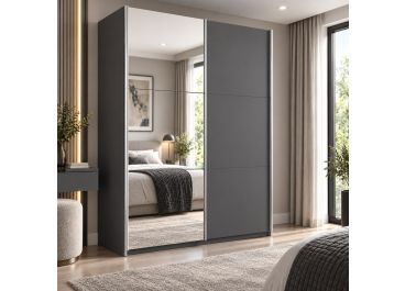 RIGA Graphite Grey Sliding Door Wardrobe with Mirror 200cm