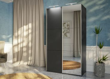 RIGA Graphite Grey Sliding Door Wardrobe with Mirror 150cm