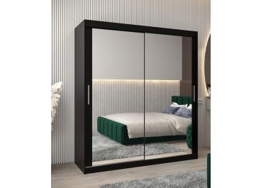 Soho Sliding Wardrobe with Drawers Black with Double Mirror 180cm