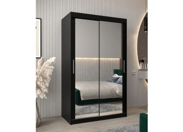 Soho Black Sliding Wardrobe with Drawers with Double Mirror 120cm