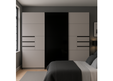 Saigon Sliding Door Wardrobe with Drawers 270cm in Sahara Grey & Tinted Black Glass