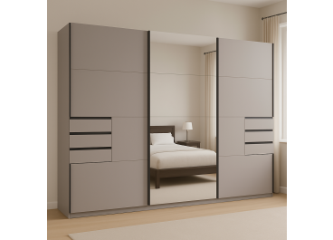 Saigon Sliding Door Wardrobe with Drawers 270cm in Sahara Grey with Mirror