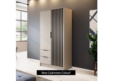 Stripe 2 Door Wardrobe with Drawers Cashmere Grey 105cm