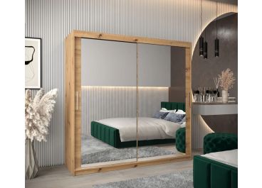 Soho Sliding Wardrobe with Drawers OAK Artisan with Double Mirror 180cm