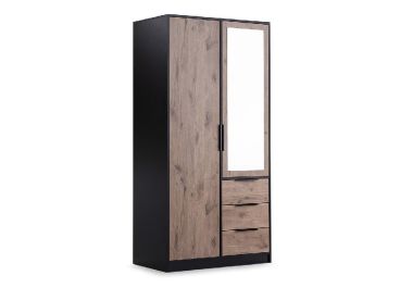 Ashley Oak & Black Wardrobe with drawers and mirror 100cm