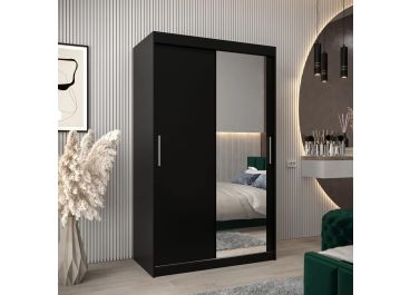 Soho Black Sliding Wardrobe with Drawers Single Mirror 120cm