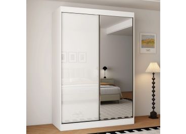 Pearl 2 Door Gloss White Sliding Wardrobe Single Mirror 150cm
